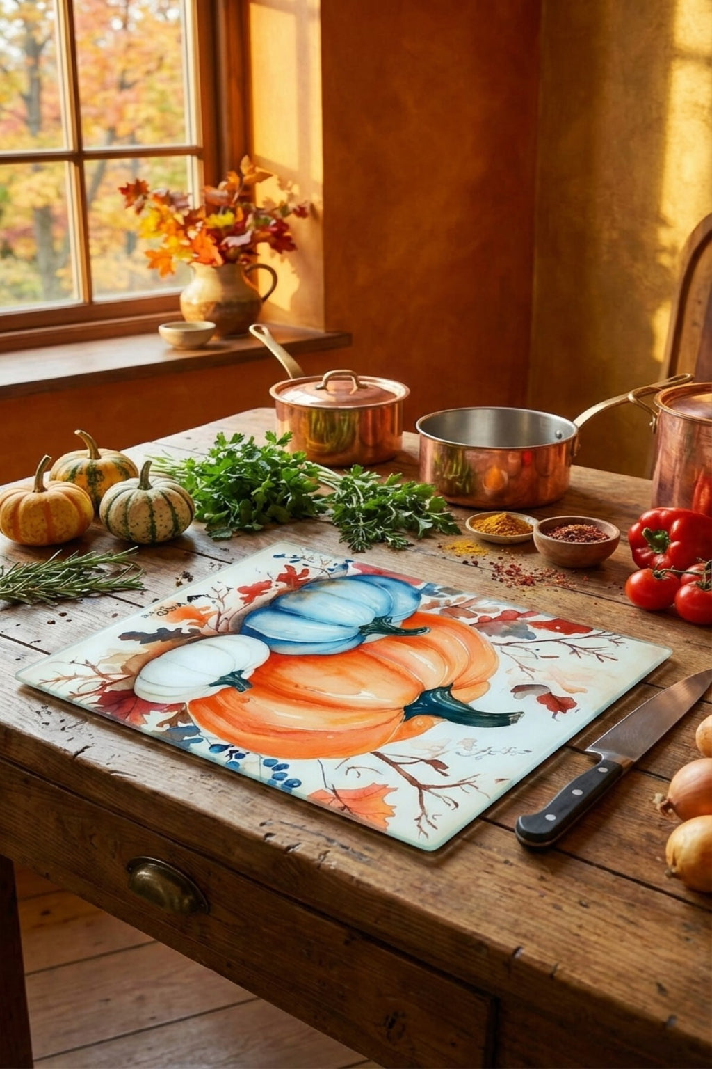 Cam Kesme Tahtası Kırılmaz Temperli 25x35 cm Dekoratif Kabak Desenli Kaymaz - Görsel 6