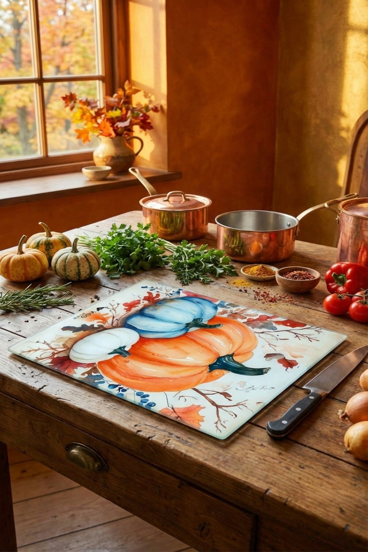 Cam Kesme Tahtası Kırılmaz Temperli 25x35 cm Dekoratif Kabak Desenli Kaymaz - Görsel 6