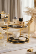 2 Katlı Gold Metal Organizer, Sunumluk, İkramlık , 27,5 cm yükseklik, 22,5 cm Çap - görsel 5