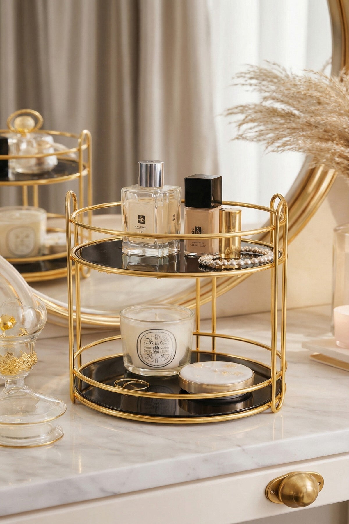2 Katlı Gold Metal Organizer, Sunumluk, İkramlık , 27,5 cm yükseklik, 22,5 cm Çap - görsel 5