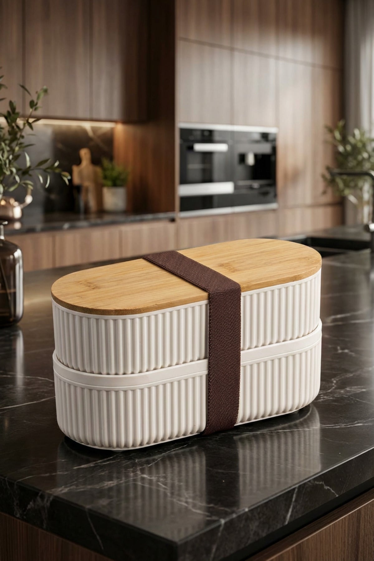 Bambu Kapaklı Saklama ve Beslenme Kutusu – 2 Katlı, 20 x 9 x 5,5 cm – 2'li