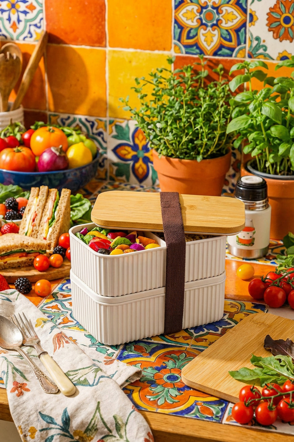 Bambu Kapaklı 2'li Saklama Kabı Seti – 0,5+0,5 Litre – Üst Üste Konabilir – 15x9x10 cm