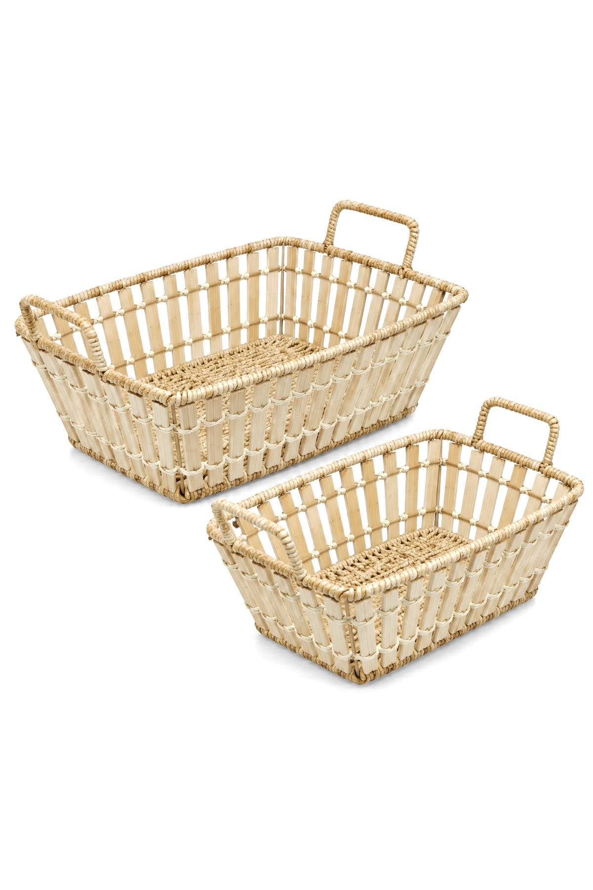 2'li Dikdörtgen Bambu Hasır Kulplu Düzenleyici Sepet Seti, 30x24,5 cm + 26x21 cm