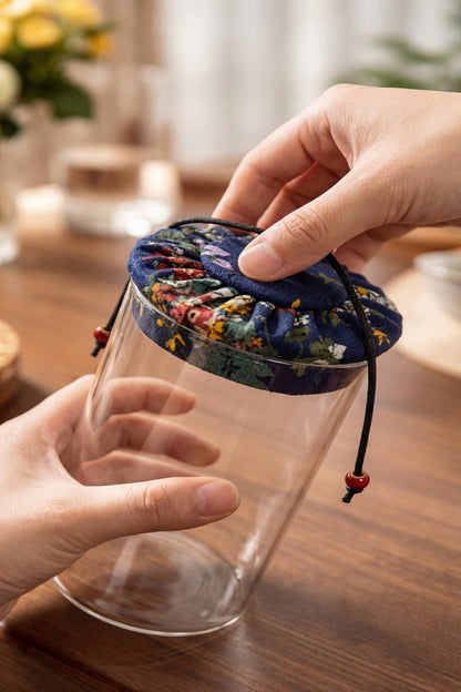 800 ml Borosilikat Cam Hava Geçirmez Kumaş Kaplama Bambu Kapaklı Kavanoz, çap: 8 cm, h: 21 cm