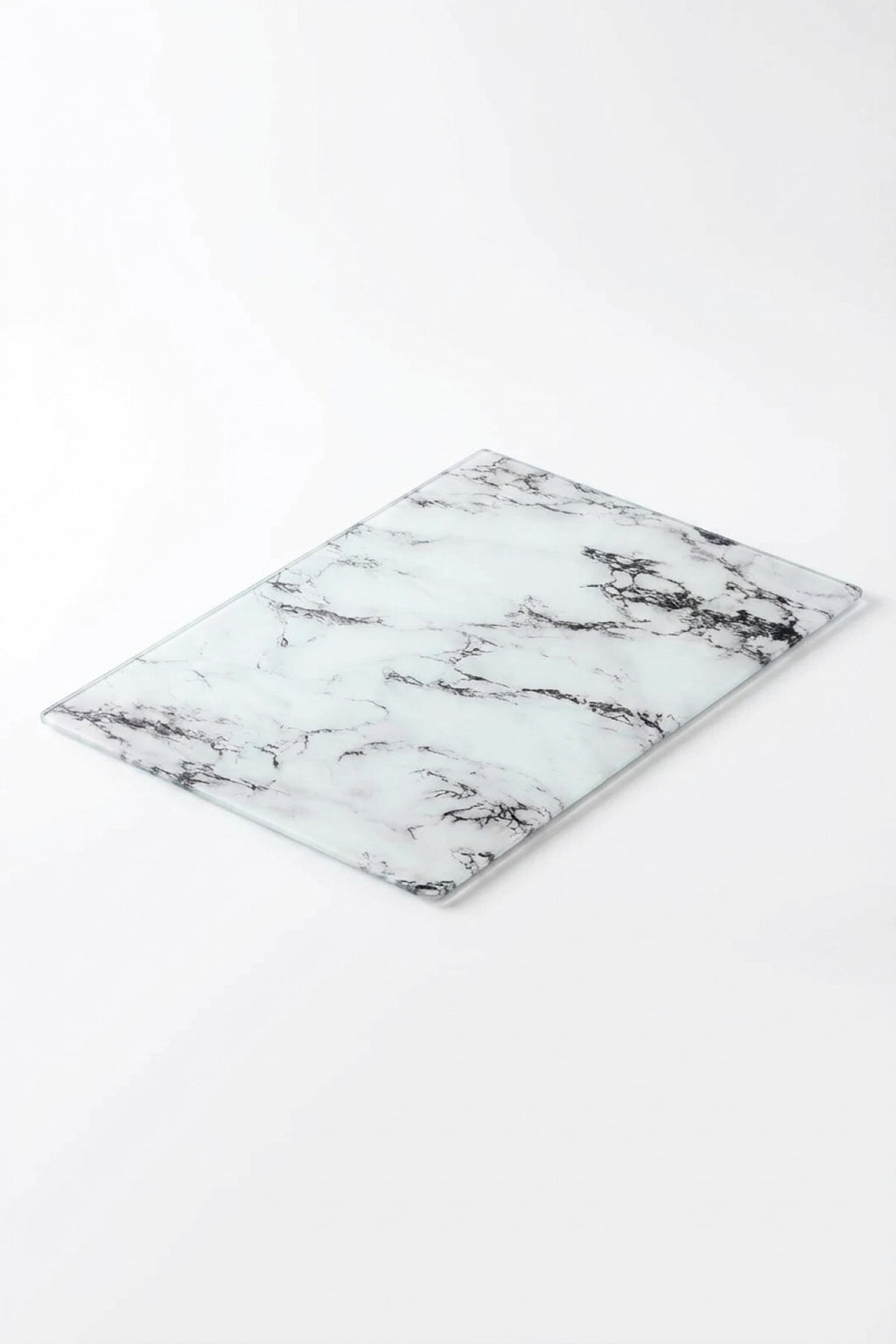 Cam Kesme Tahtası Kırılmaz Temperli 25x35 cm Beyaz Mermer Desenli Kaymaz - Görsel 3