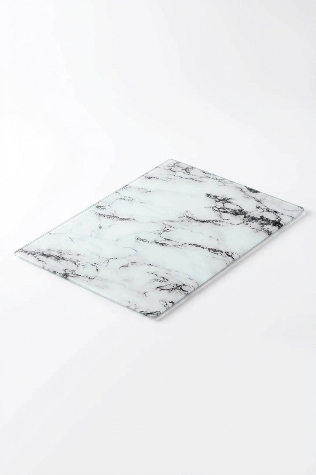 Cam Kesme Tahtası Kırılmaz Temperli 25x35 cm Beyaz Mermer Desenli Kaymaz - Görsel 3