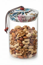 650 ml Borosilikat Cam Hava Geçirmez Kumaş Kaplama Bambu Kapaklı Kavanoz, çap: 8 cm, h: 18 cm