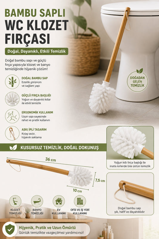 Bambu Saplı WC Klozet Fırçası – Dayanıklı Temizlik Fırçası 36 cm