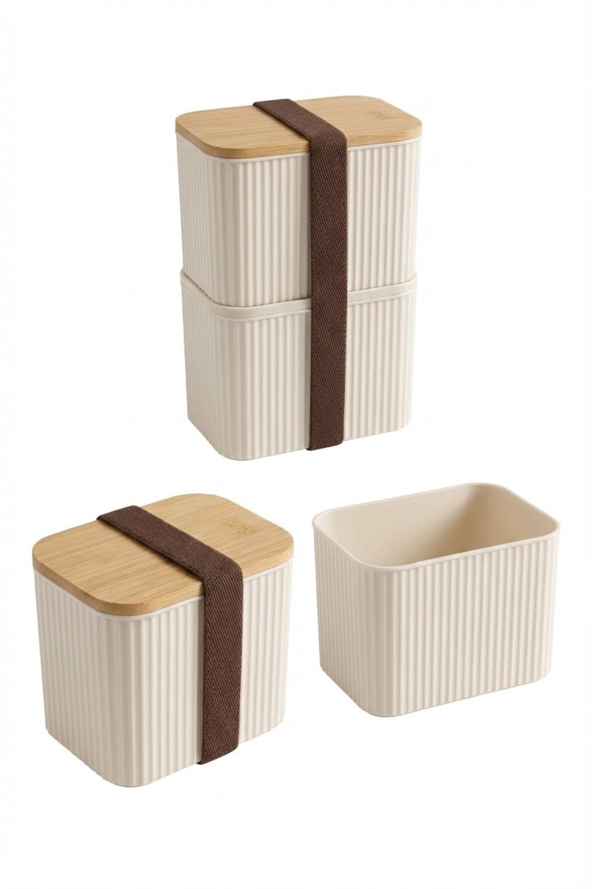 Bambu Kapaklı 2 Katlı Saklama Kabı Seti - 2x1 Litre