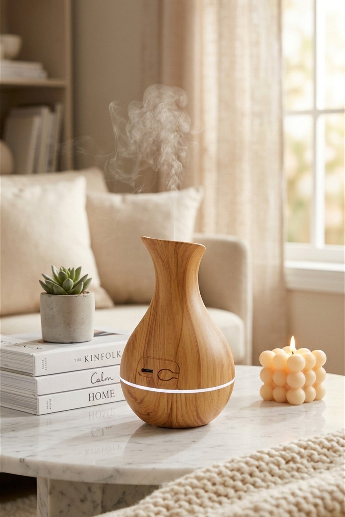 Ahşap Görünümlü Aroma Difüzörü ve Hava Nemlendirici USB 15x10 cm