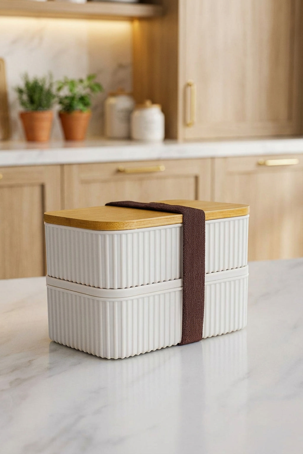 Bambu Kapaklı 2'li Saklama Kabı Seti – 0,5+0,5 Litre – Üst Üste Konabilir – 15x9x10 cm