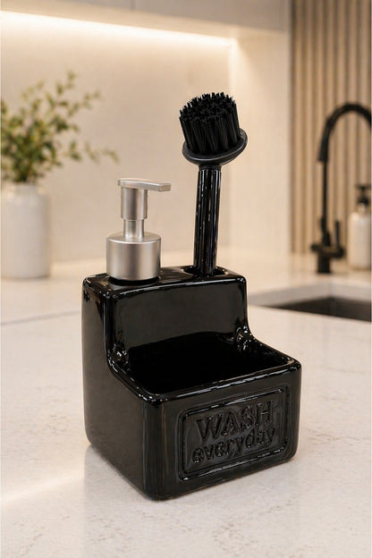 500 ml Seramik Sıvı Sabunluk Deterjanlık Fırçalık, 11x11x18 cm