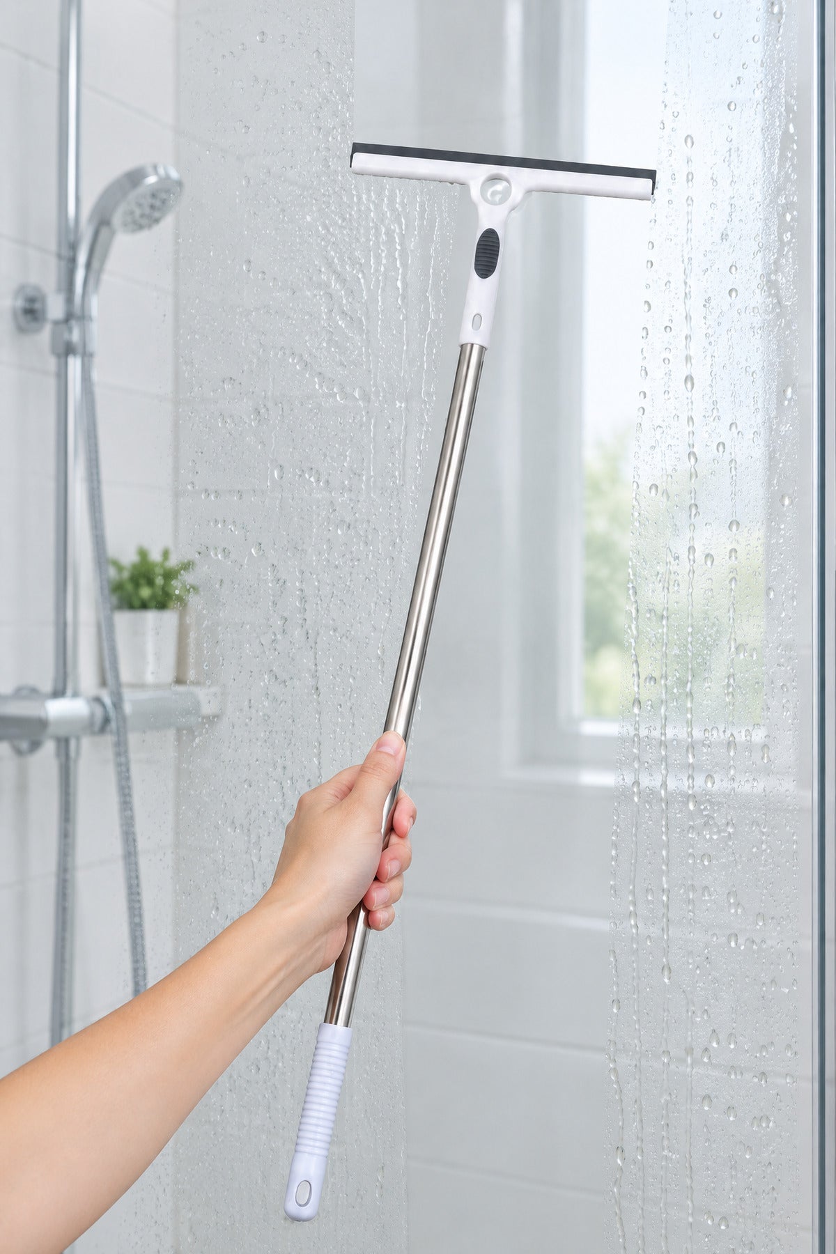 Saplı Cam Çekçek, Kauçuk Uçlu Camsil, Çelik Saplı, Beyaz, 86 cm