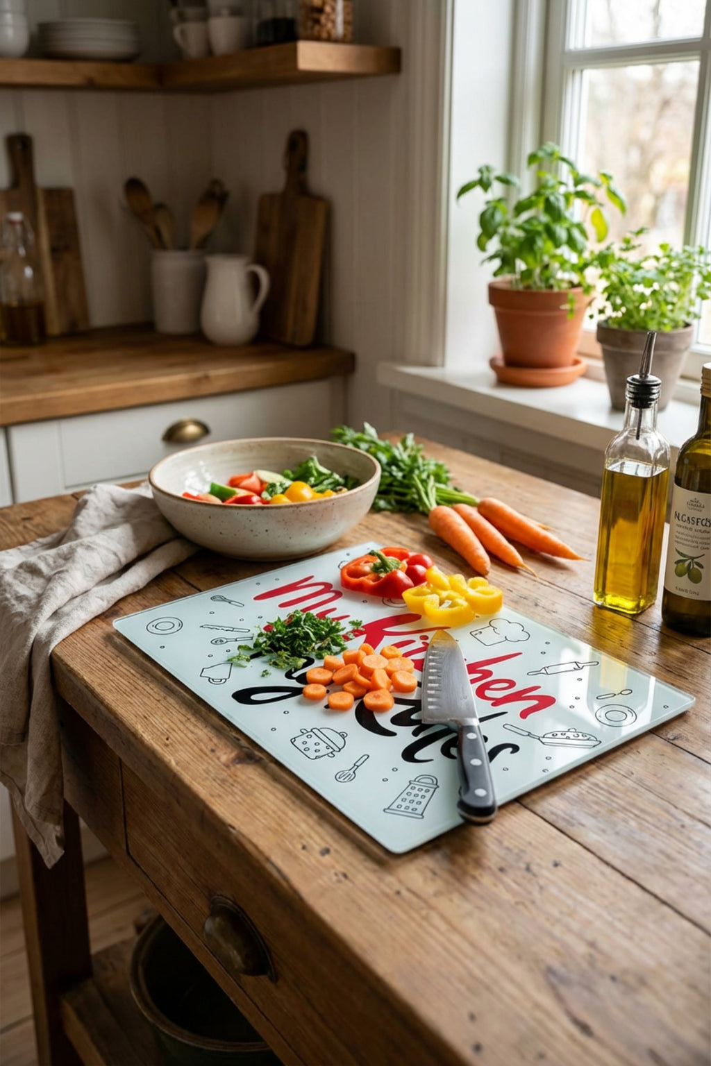 Cam Kesme Tahtası Kırılmaz Temperli 25x35 cm My Kitchen My Rules Yazılı Desenli - Görsel 7