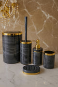 Banyo Seti 5'li,akrilik-çöpkovası,wc Fırçalık,sıvı Sabunluk,diş Fırçalık,el Sabunluk,gold Renk Detay