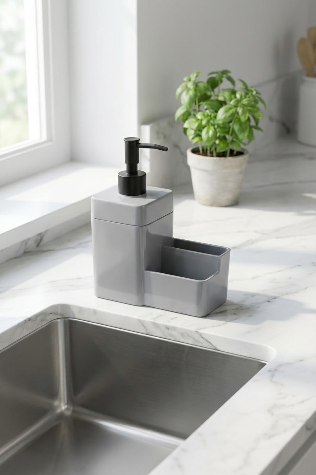 Diamond Süngerlikli Sıvı Sabunluk 450 ml (19x16x8 cm) - Gri