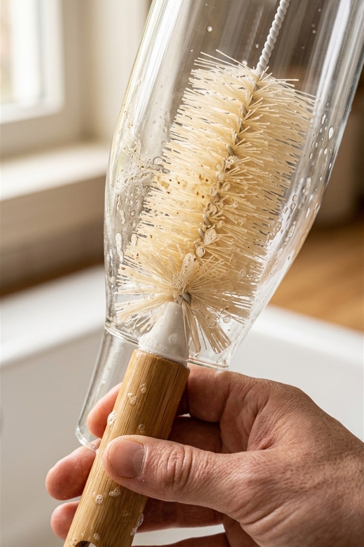 Bambu Saplı Uzun Şişe, Sürahi ve Termos Temizleme Fırçası, 33 cm