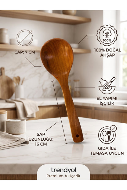 El Yapımı Doğal Ahşap Servis Kaşığı