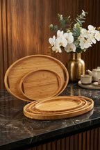 Bambu Oval 3'lü Tepsi Seti. Küçük Tepsi: 20x29 cm. Orta Tepsi: 26x36 cm. Büyük Tepsi: 31x45 cm