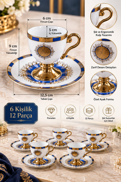 6 Kişilik 12 Parça Porselen Kahve Fincan Takımı