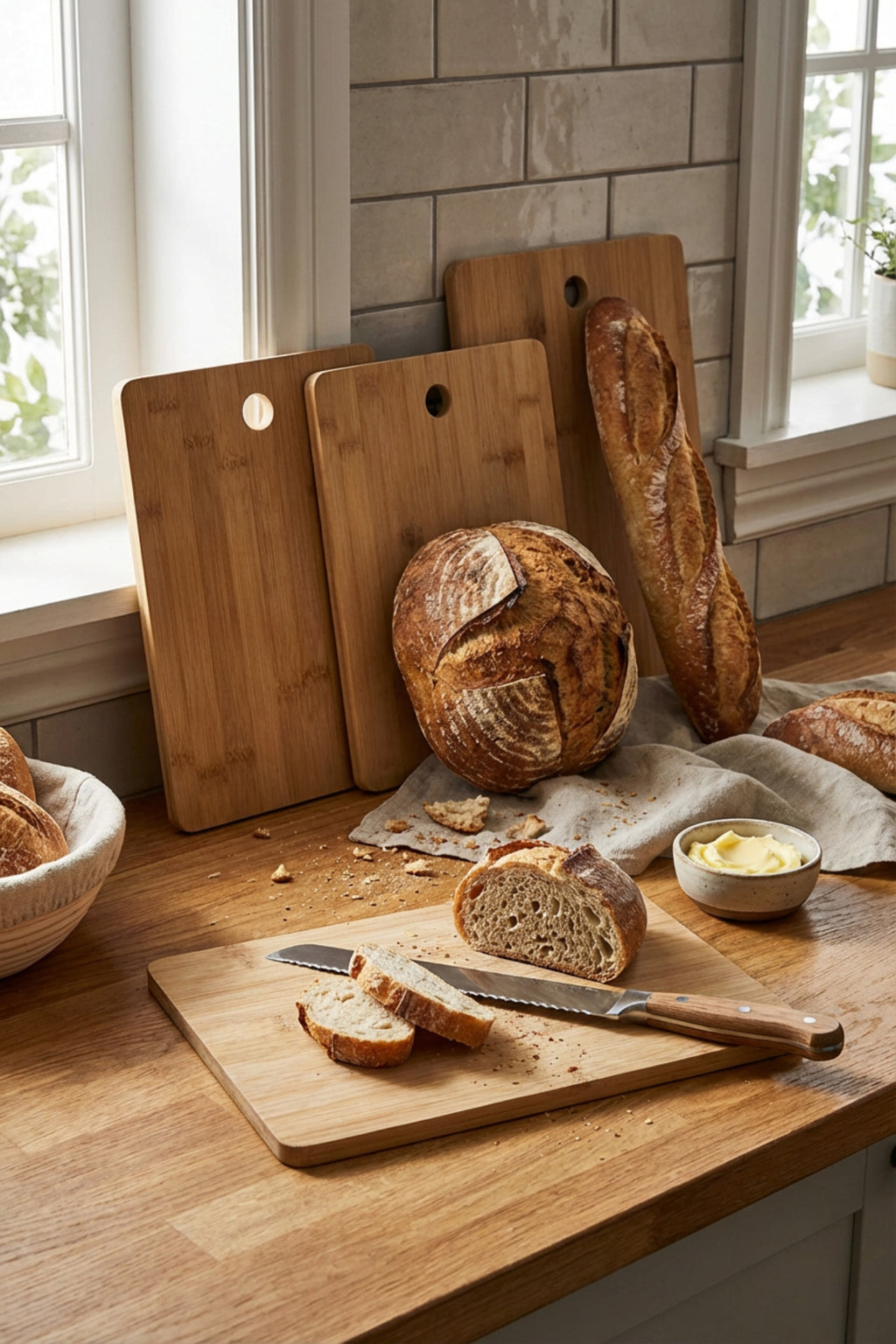 Stantlı 4’lü Ahşap Kesme Tahtası Seti, Sebze-Tavuk-Balık-Et Tahtaları, Tek tahta ölçü 22 × 14 × 1 cm