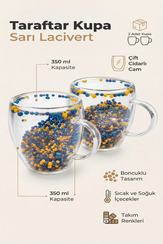 2 Adet Taraftar Kupa, 350 ml | Cidarlı Cam Taraftar Bardak