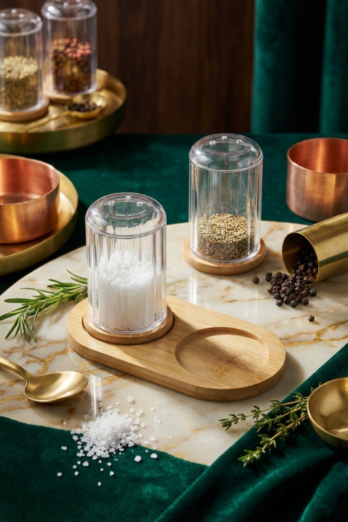 Bambu Standlı Tuzluk & Baharatlık Seti – 2’li