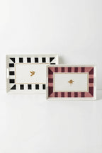 2 adet Çizgili Desenli Servis Tepsisi 38x28x3,5 cm, Siyah-Beyaz ve Bordo