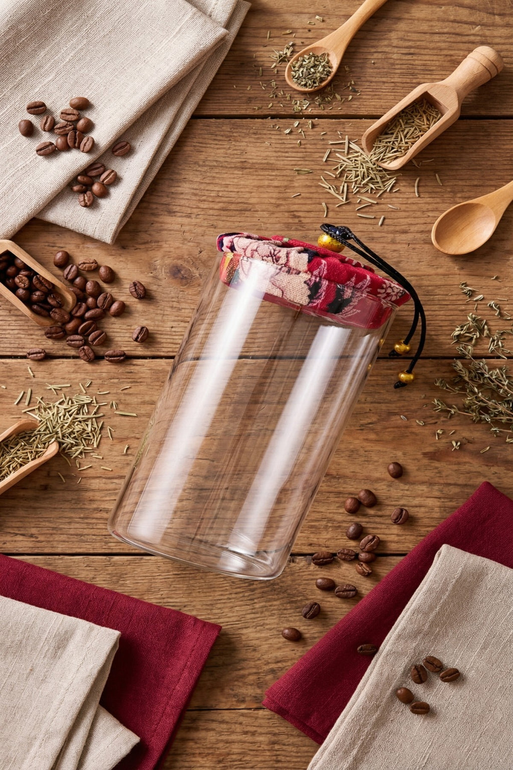 800 ml Borosilikat Cam Hava Geçirmez Kumaş Kaplama Bambu Kapaklı Kavanoz, çap: 8 cm, h: 21 cm