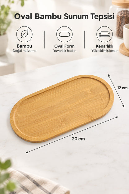 Oval Bambu Sunumluk, Yağdanlık ve Sabunluk Altlığı, Kenarlıklı Mini Tepsi, 20x12 cm