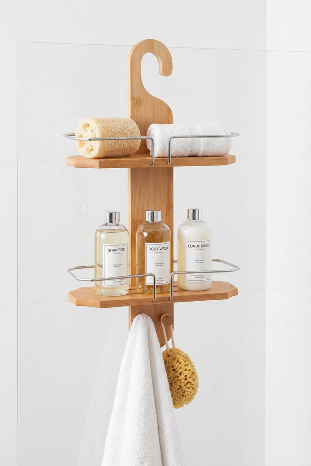 Bambu Banyo Düzenleyici Organizer Banyo Köşeliği, Şampuanlık