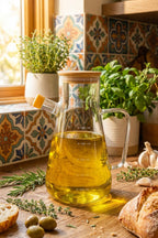 Cam Yağdanlık — Bambu Kapaklı, Ölçekli, Silikon Tıpalı