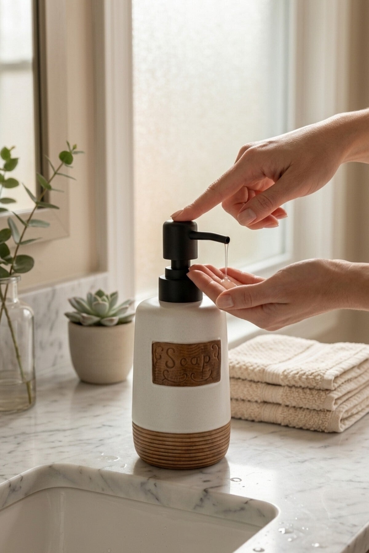 300 ml Seramik Lenora Sıvı Sabunluk, 7 cm çap, 18 cm yükseklik
