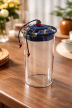 800 ml Borosilikat Cam Hava Geçirmez Kumaş Kaplama Bambu Kapaklı Kavanoz, çap: 8 cm, h: 21 cm