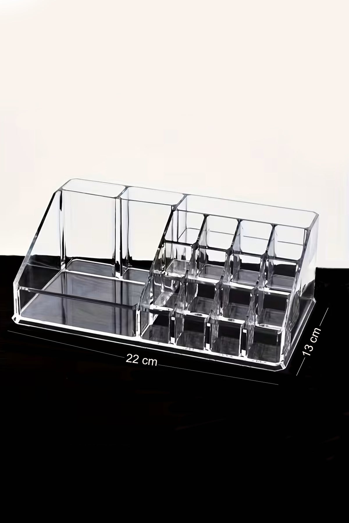 Şeffaf Makyaj Organizeri, Uzunluk: 21,5 cm, Genişlik: 12,5 cm, Yükseklik: 8 cm