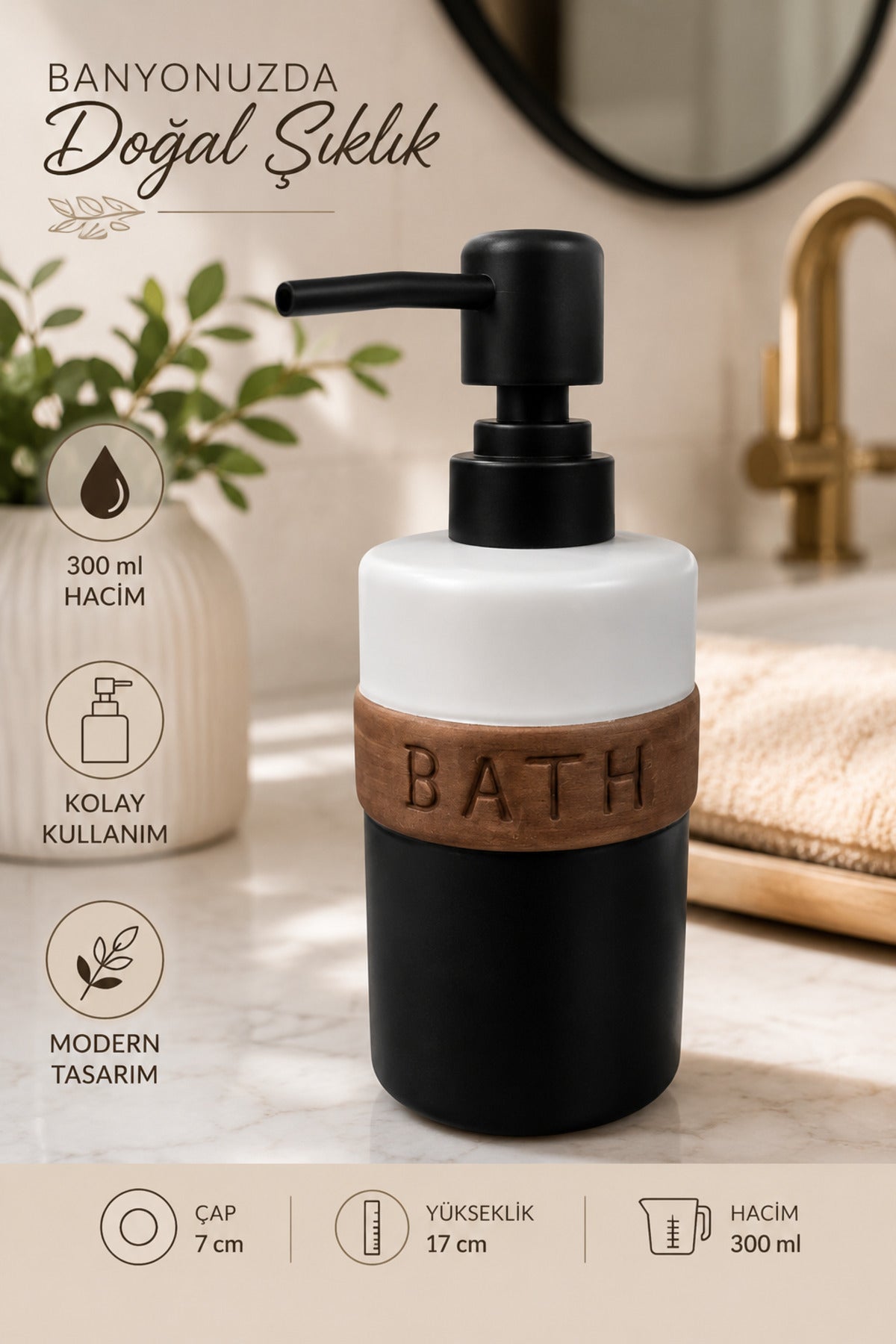 300 ml Seramik Lenora Sıvı Sabunluk, 7 cm çap, 18 cm yükseklik