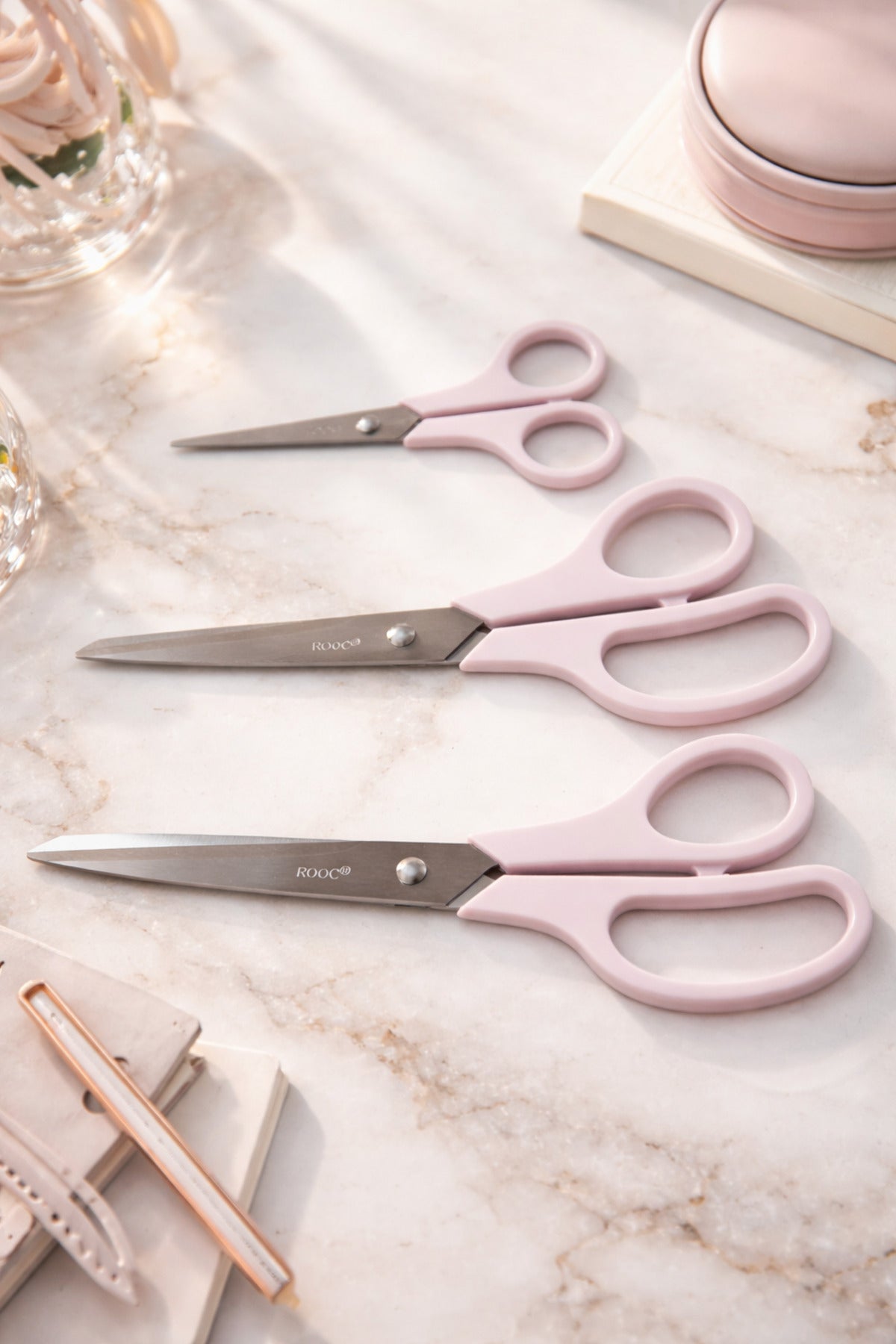 3'lü Makas Seti 21,5-19,5-14 cm, Paslanmaz Çelik, Pembe