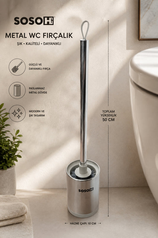 Duvara Monte Edilebilir Metal WC Fırçalık, Detaylı, 50 cm – Gri