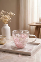 Pembe Beyaz Çiçekli Çift Cidarlı Cam Kupa, 350 ml, 11 cm x 8 cm - görsel 6