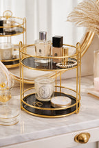 2 Katlı Gold Metal Organizer, Sunumluk, İkramlık , 27,5 cm yükseklik, 22,5 cm Çap