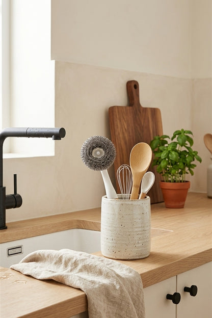 Bambu Saplı Çelik Telli Ovma Fırçası, Saplı Bulaşık Teli, 24 cm