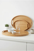 Bambu Oval 3'lü Tepsi Seti. Küçük Tepsi: 20x29 cm. Orta Tepsi: 26x36 cm. Büyük Tepsi: 31x45 cm
