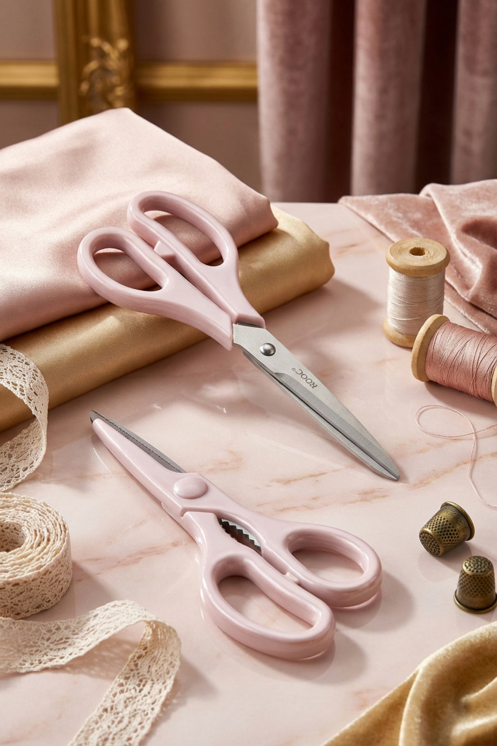 Tırtıklı Ağız 2'li Çok Amaçlı Makas Seti – Büyük Boy Pembe, 23 Cm