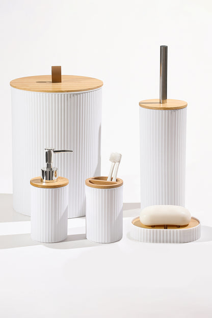 5 Parça Yuvarlak Banyo Seti, Bambu Kapaklı, Hacim: 7 litre