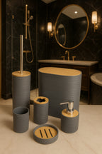 6'lı Banyo Seti, Bambu Kapaklı, Gri, Oval, 8 litre
