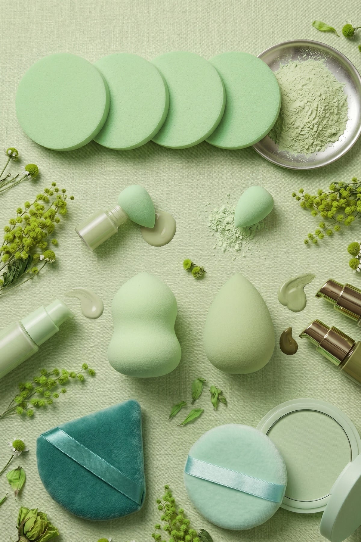 Yeşil Renk 10 Parça Profesyonel Makyaj Süngeri Seti Pudra Puff Blender
