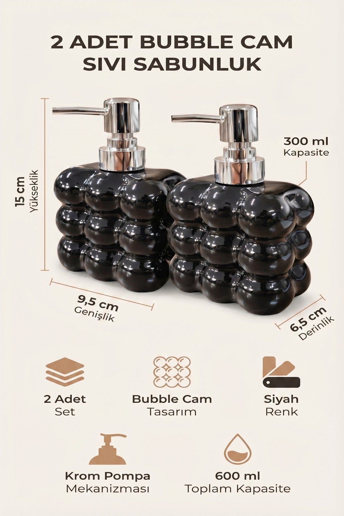 2 adet Bubble Cam Sıvı Sabunluk, 300 ml + 300 ml -, 9,5x6,5x15 cm
