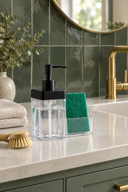 Sıvı Sabunluk Süngerlikli, 2 Hazneli, 350 ml + 350 ml, Plastik – Siyah
