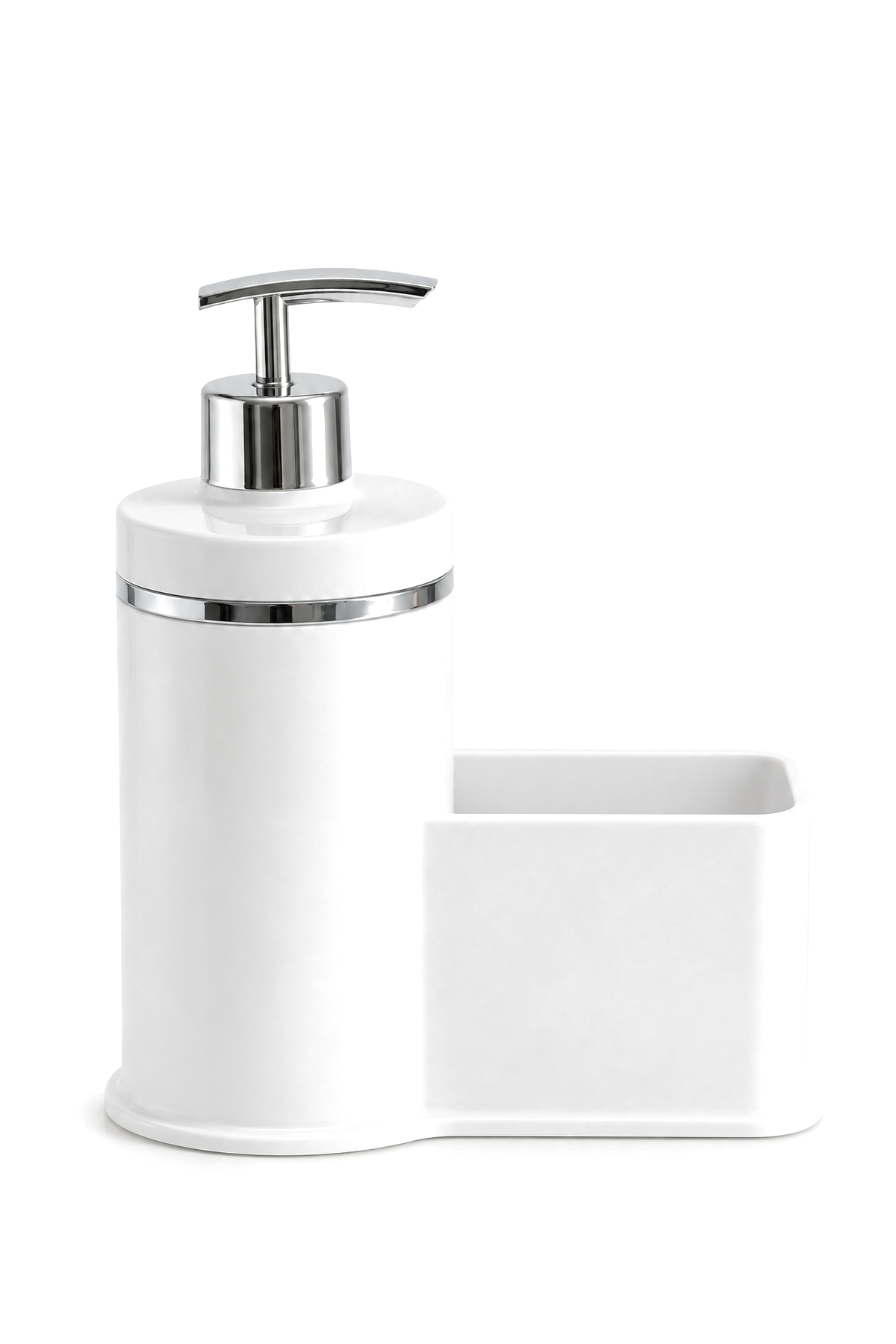 Mutfak Veya Banyo İçin Şık Gümüş Detaylı Süngerlikli Sıvı Sabunluk, Yerli Üretim – Beyaz