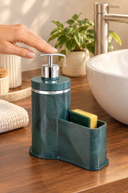 Mutfak Veya Banyo İçin Şık Gümüş Detaylı Süngerlikli Sıvı Sabunluk, Yerli Üretim – Yeşil